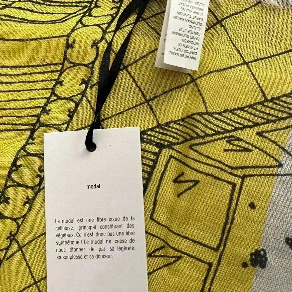 [42*72”]Galeries Lafayette City Scene Modal Scarf-  Fringed trim - Picture 3 of 5